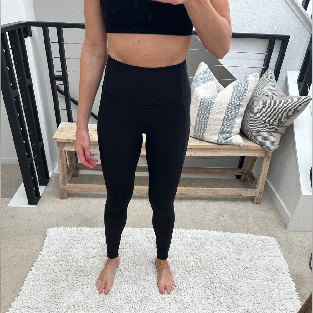 Lululemon Black Bodycon Mesh Detail High-Rise Leggings | Size 6 - Picture 3 of 15